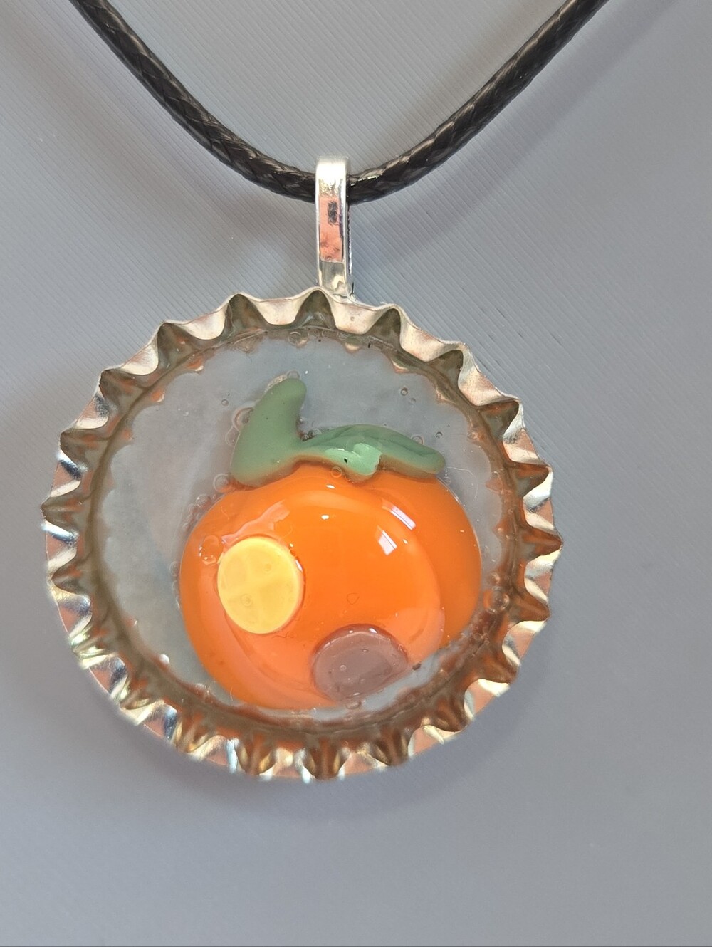 Handmade Pumpkin Cottage Bottle Cap Necklace